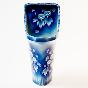 Blue and White “Asagao” Style Urinal with Morning Glory (Asagao) Design