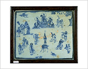 Ceramic Tile with Underglaze Blue Design of Three Sages (Confucius, Laozi and Yan Hui) Playing Chinese Chess