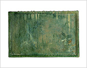 Green Glazed Tile with Impressed Design of Geometric Patterns