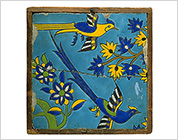 Polychrome Tile with Design of Birds on Blue Ground