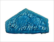 Blue Glazed Tile with Design of Animal in Relief