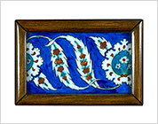 Polychrome Tile with Floral Design on Cobalt Blue Ground