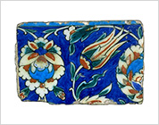 Polychrome Tile with Tulip Design on Cobalt Blue Ground