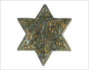 Cobalt Blue Glazed Tile in Shape of Star with Gold Design of Plant