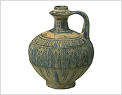 Bottle with Handle and Design in Blue and Black