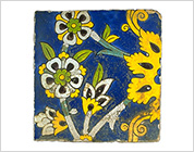 Polychrome Tile with Design of Birds on Cobalt Blue Ground