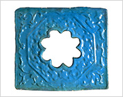 Blue Glazed Tile with Design of Scroll in Relief
