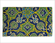 Polychrome Tile with Design of Scroll on Cobalt Blue Ground