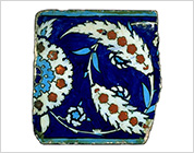 Polychrome Tile with Floral Design on Cobalt Blue Ground