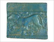 Blue Glazed Tile with Design of Animal in Relief