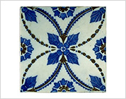 Seto-Hongyo Ware Tile with Stensilled Design of Flowers in Underglaze Blue and Iron Brown