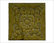 Seto Ware Tile with Carved Flower Design and Ki-seto Type Glaze