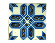 Seto-Hongyo Ware Tile with Geometric Design in Underglaze Blue and Iron Brown