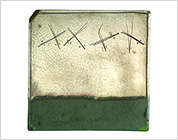 Tile with Pine Leaves Design in Iron Brown and Green Glaze