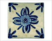 Seto-Hongyo Ware Tile with Design of Flowers in Underglaze Blue