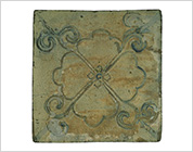 Tile with Carved Flower Design and Shino Type Glaze