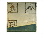 Tile with Design of Pine, Bamboo and Prum Blossom in Iron Brown and Grren Glaze