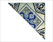 Seto-Hongyo Ware Tile with Stensilled Design of Flowers in Underglaze Blue and Iron Brown