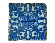 Seto-Hongyo Ware Tile with Stensilled Design of Flowers in Underglaze Blue