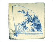 Seto-Hongyo Ware Tile with Fan with Autumn Flower Design in Underglaze Blue