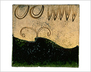 Tile with Geometric Design in Iron Brown and Green Glaze