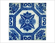 Seto-Hongyo Ware Tile with Stensilled Design of Flowers in Underglaze Blue and Iron Brown