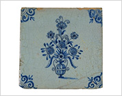 Tile with Cobalt-Blue Design of Flowers in Vase