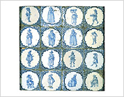 Tiles with Cobalt-Blue Design of Ladies and Men in Scallop Frame
