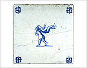 Tile with Cobalt-Blue Design of Children Playing Games