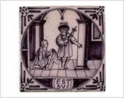 Tile with Design of the Scene from The Old Testament within Roundel in Purple
