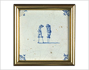 Tile with Cobalt-Blue Design of Walking on Stilts