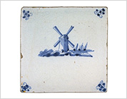 Tile with Cobalt-Blue Design of Landscape with Windmill