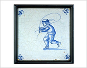 Tile with Cobalt-Blue Design of Rope Skipping