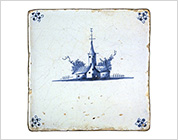 Tile with Cobalt-Blue Design of Landscape