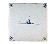 Tile with Cobalt-Blue Design of Landscape