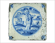 Tile with Cobalt-Blue Design of Shepherdess in Roundel
