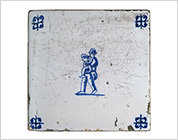 Tile with Cobalt-Blue Design of Children Playing Game