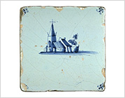 Tile with Cobalt-Blue Design of Landscape
