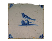Tile with Cobalt-Blue Design of Bird on Turnip