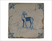 Tile with Cobalt-Blue Design of Dog