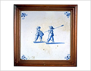 Tile with Cobalt-Blue Design of Playing Soldiers