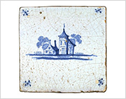 Tile with Cobalt-Blue Design of Landscape