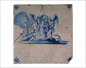 Tile with Cobalt-Blue Design of the Scene from The Bible