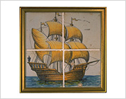 Tiles with Polychrome Design of Sailing Ship Boat