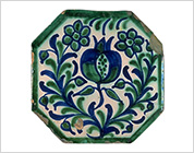 Octagonal Tile with Design of Pomegranate in Blue and Green