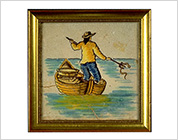 Tile with Polychrome Design of Fisherman