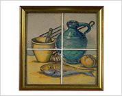 Tiles with Polychrome Design of Bowls, Fish and Vegetables