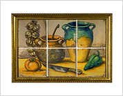 Tiles with Polychrome Design of a Knife, Bowls and Vegetables
