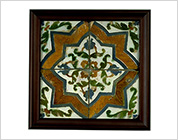 Polychrome Tiles with Floral Design within Asterisk Frame