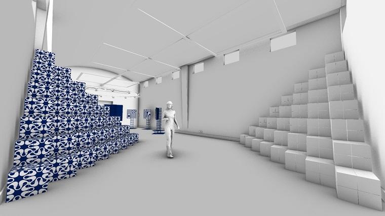 STEPS  Exhibition space image, provided by noiz, Pattern Design: Asao Tokolo; Modeling Design: noiz
